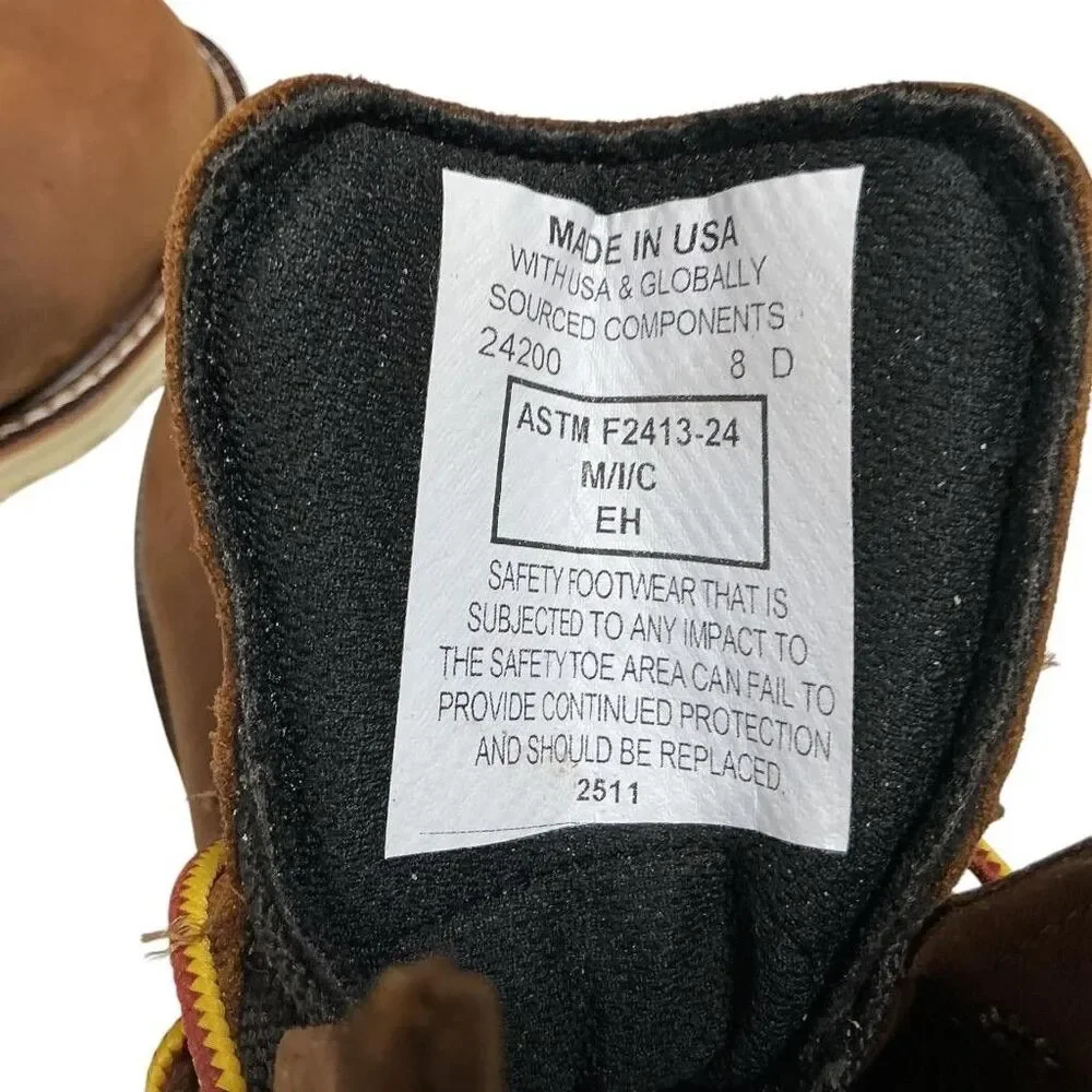 Red Wing Men Lace-up Steel Toe Work Boots 8 Brown Waterproof Slip Oil Resistant